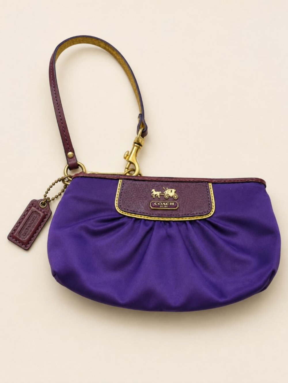 Coach Amanda Purple Satin Gathered Wristlet Clutch Style 42032 Gold Hardware - Picture 1 of 9